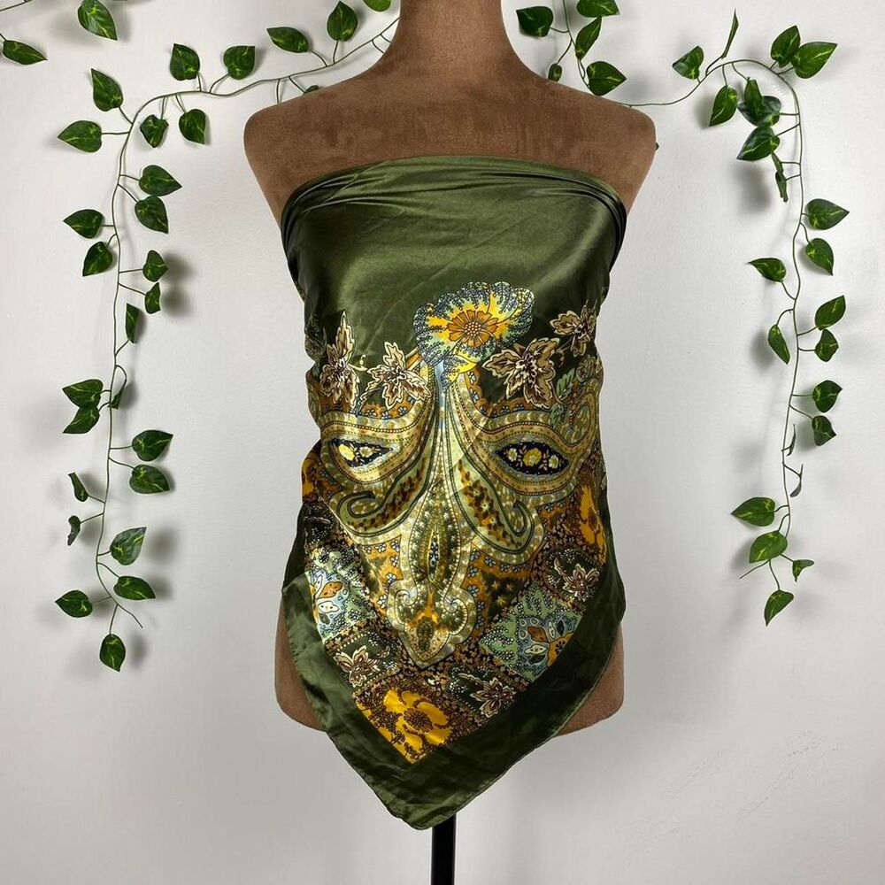 Green satin finish bandana halter top multi-wear tie scarf cottage fairy whimsy